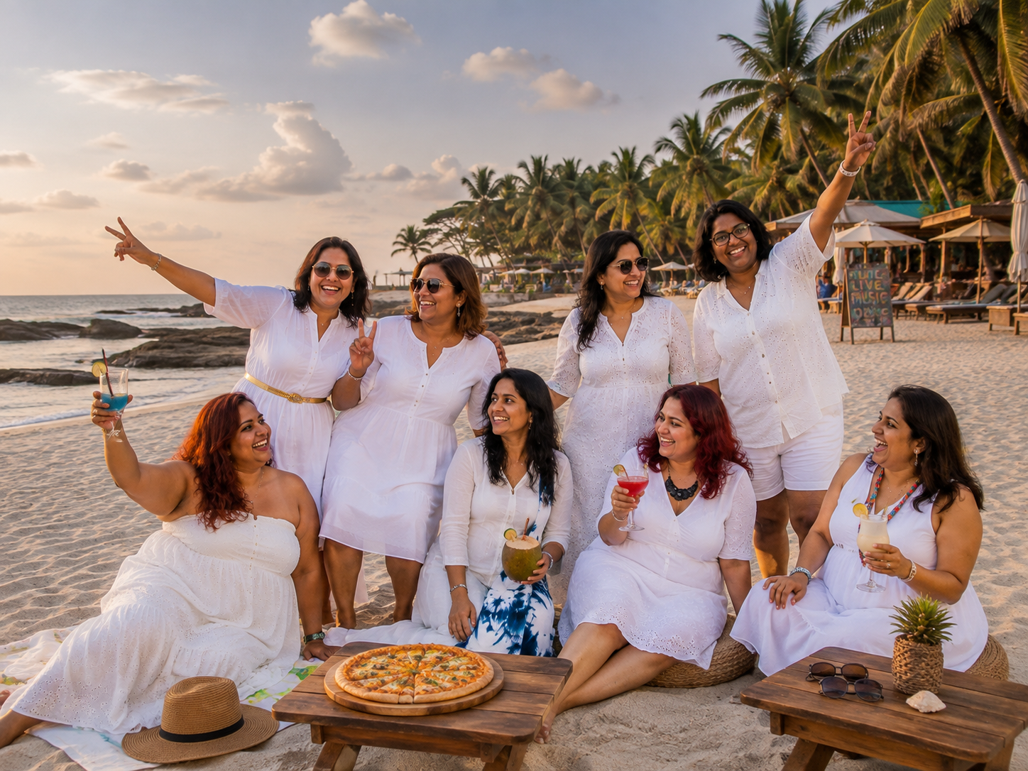 Women Fun Fest guests enjoying a beach celebration in Goa
